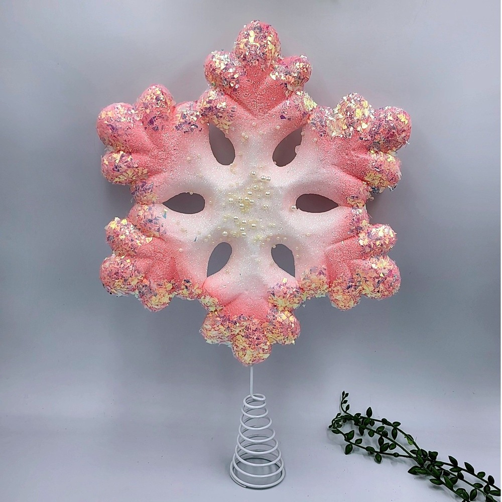 Pink Ombre Foam Snowflake Tree Topper Glitter Pearl Whimsical 15"